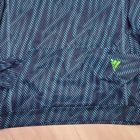 Adidas Blue Teal Wavy Pattern Hooded Long Sleeve Sweatshirt Youth Size XL‎ - Picture 7 of 11